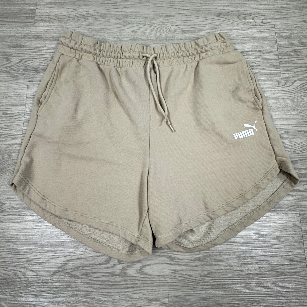 Puma Womens Sweat Shorts Tan XL Athletic Loungewear Elastic Drawstring Waist